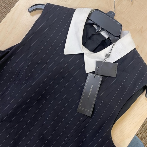 BCBGMAXAZRIA Pinstripe Sleeveless Open Back Collar Detail Work Dress - Picture 4 of 6